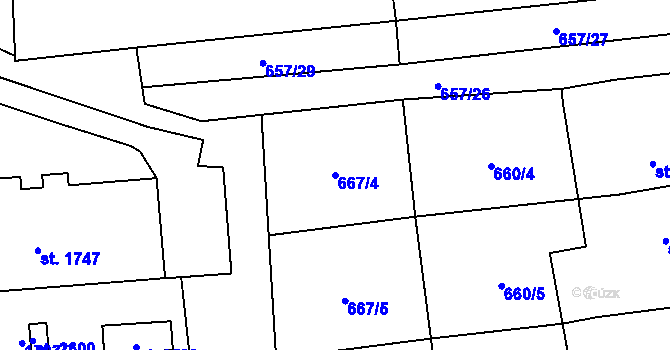 Parcela st. 667/4 v KÚ Uničov, Katastrální mapa