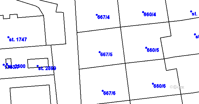 Parcela st. 667/5 v KÚ Uničov, Katastrální mapa