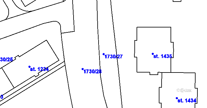 Parcela st. 1730/27 v KÚ Uničov, Katastrální mapa