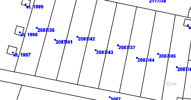 Parcela st. 2087/43 v KÚ Uničov, Katastrální mapa