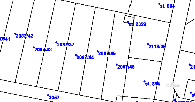 Parcela st. 2087/45 v KÚ Uničov, Katastrální mapa