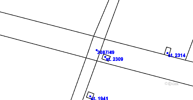 Parcela st. 2087/49 v KÚ Uničov, Katastrální mapa