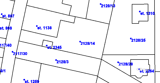 Parcela st. 2128/14 v KÚ Uničov, Katastrální mapa