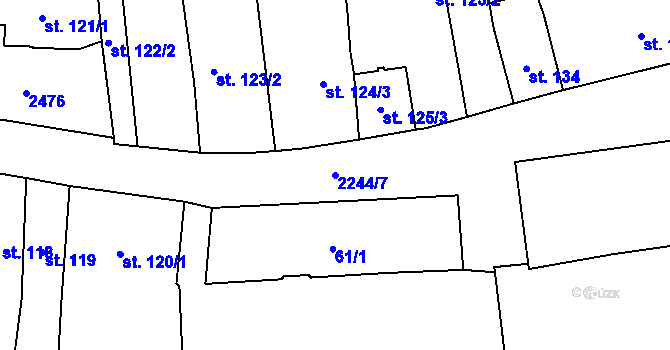 Parcela st. 2244/7 v KÚ Uničov, Katastrální mapa