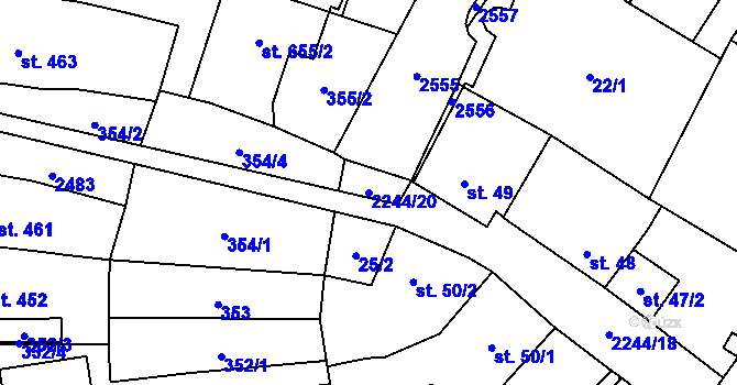 Parcela st. 2244/20 v KÚ Uničov, Katastrální mapa