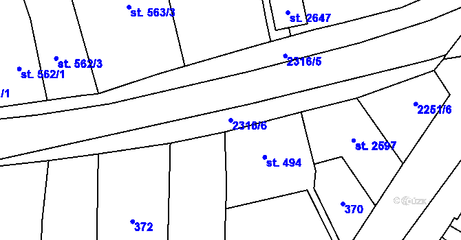 Parcela st. 2316/6 v KÚ Uničov, Katastrální mapa