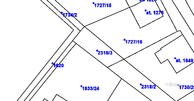 Parcela st. 2318/3 v KÚ Uničov, Katastrální mapa