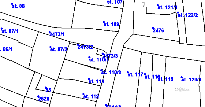 Parcela st. 2473/3 v KÚ Uničov, Katastrální mapa
