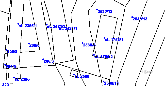 Parcela st. 2530/3 v KÚ Uničov, Katastrální mapa