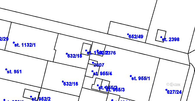 Parcela st. 2376 v KÚ Uničov, Katastrální mapa