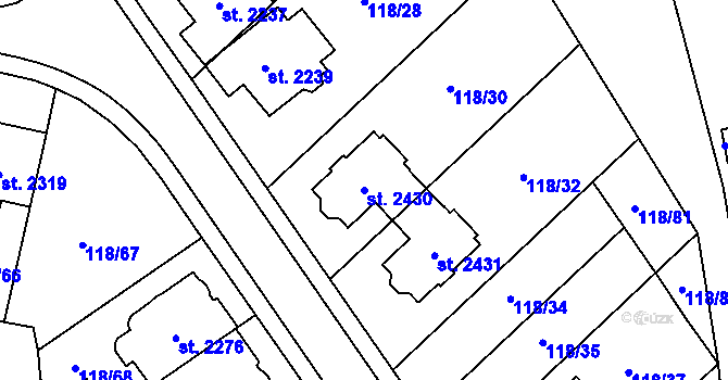 Parcela st. 2430 v KÚ Uničov, Katastrální mapa
