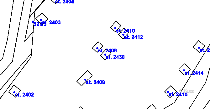 Parcela st. 2438 v KÚ Uničov, Katastrální mapa