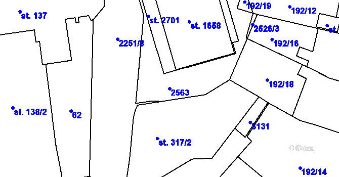 Parcela st. 2563 v KÚ Uničov, Katastrální mapa