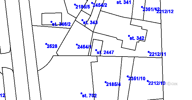 Parcela st. 2447 v KÚ Uničov, Katastrální mapa