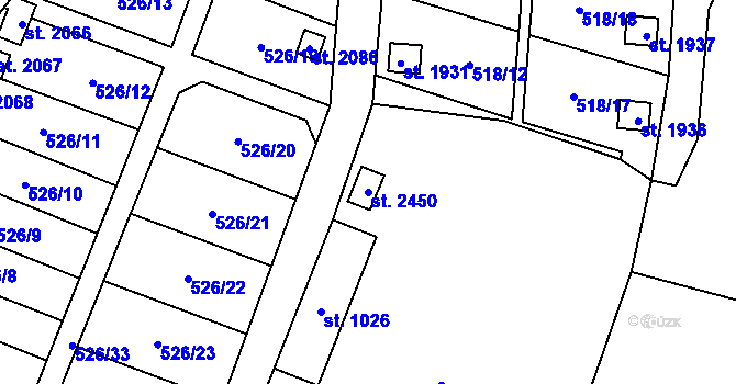 Parcela st. 2450 v KÚ Uničov, Katastrální mapa