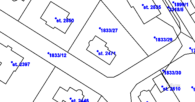 Parcela st. 2471 v KÚ Uničov, Katastrální mapa