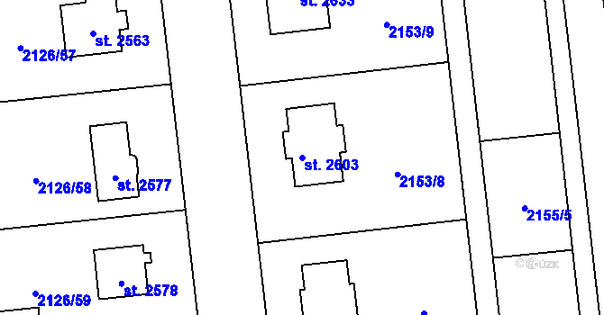 Parcela st. 2603 v KÚ Uničov, Katastrální mapa