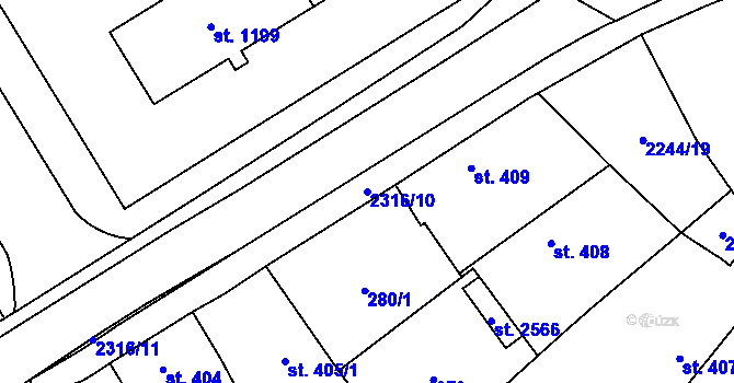 Parcela st. 2316/10 v KÚ Uničov, Katastrální mapa