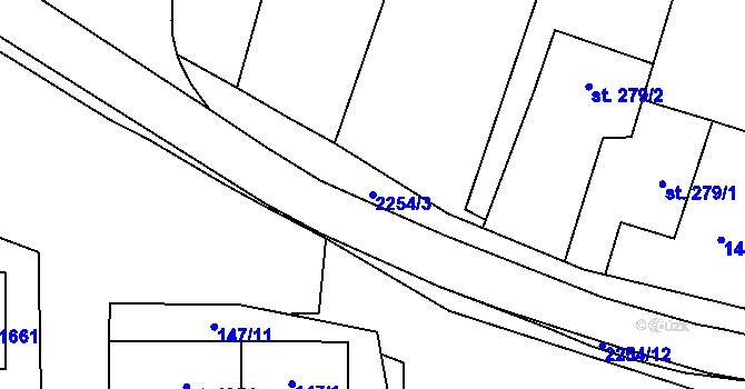 Parcela st. 2254/3 v KÚ Uničov, Katastrální mapa