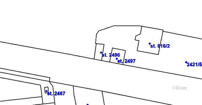 Parcela st. 2496 v KÚ Uničov, Katastrální mapa