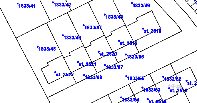 Parcela st. 2520 v KÚ Uničov, Katastrální mapa