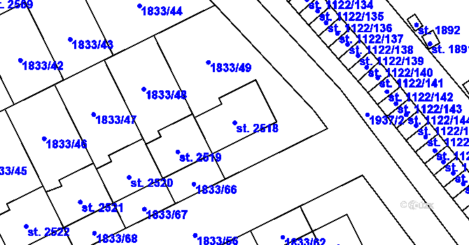 Parcela st. 2518 v KÚ Uničov, Katastrální mapa