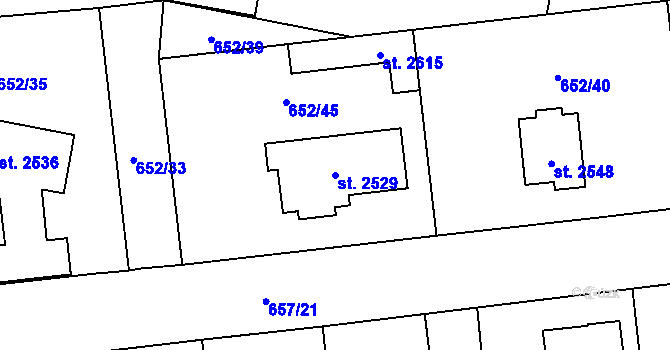 Parcela st. 2529 v KÚ Uničov, Katastrální mapa