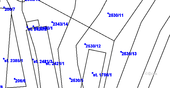 Parcela st. 2530/12 v KÚ Uničov, Katastrální mapa