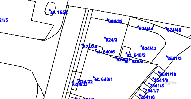 Parcela st. 640/5 v KÚ Uničov, Katastrální mapa