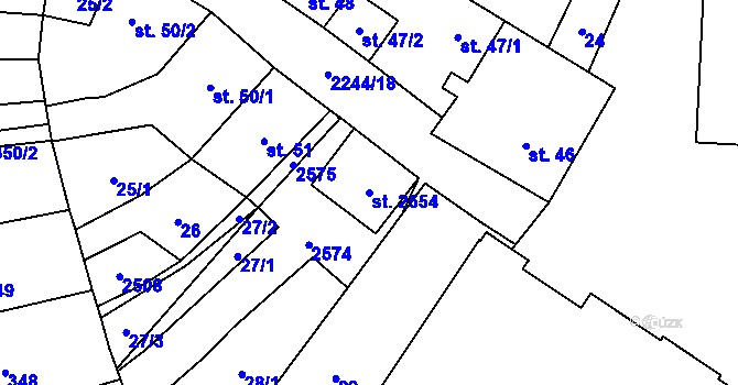 Parcela st. 2554 v KÚ Uničov, Katastrální mapa