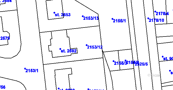 Parcela st. 2153/12 v KÚ Uničov, Katastrální mapa