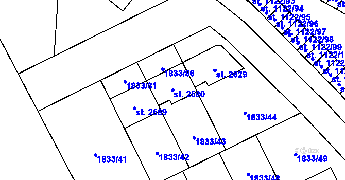 Parcela st. 2580 v KÚ Uničov, Katastrální mapa