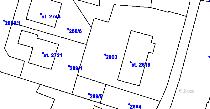 Parcela st. 2603 v KÚ Uničov, Katastrální mapa