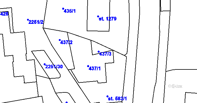 Parcela st. 437/3 v KÚ Uničov, Katastrální mapa