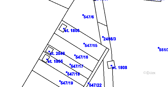 Parcela st. 547/15 v KÚ Uničov, Katastrální mapa