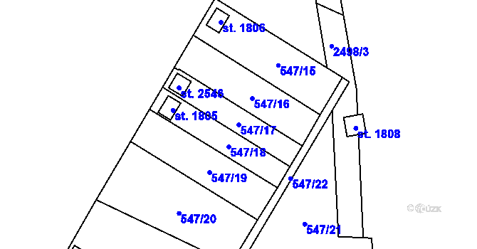 Parcela st. 547/17 v KÚ Uničov, Katastrální mapa