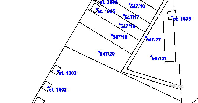 Parcela st. 547/20 v KÚ Uničov, Katastrální mapa