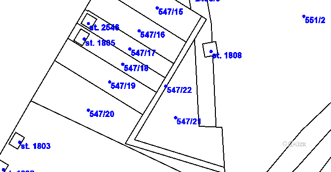 Parcela st. 547/22 v KÚ Uničov, Katastrální mapa