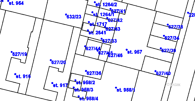 Parcela st. 627/45 v KÚ Uničov, Katastrální mapa