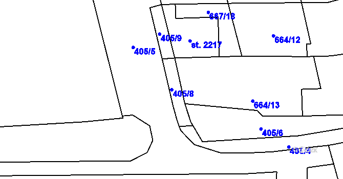Parcela st. 405/8 v KÚ Uničov, Katastrální mapa
