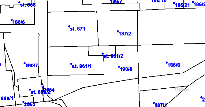 Parcela st. 861/2 v KÚ Uničov, Katastrální mapa