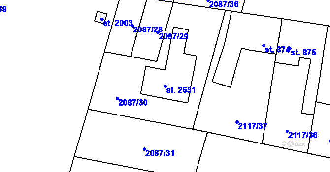 Parcela st. 2651 v KÚ Uničov, Katastrální mapa