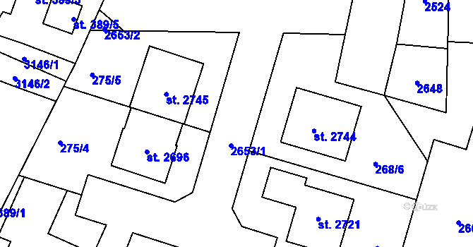 Parcela st. 2653 v KÚ Uničov, Katastrální mapa
