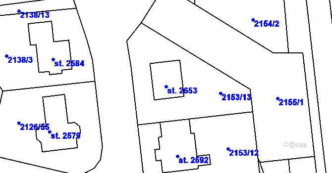 Parcela st. 2653 v KÚ Uničov, Katastrální mapa
