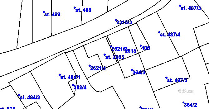 Parcela st. 2663 v KÚ Uničov, Katastrální mapa