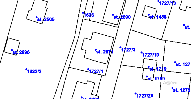 Parcela st. 2671 v KÚ Uničov, Katastrální mapa