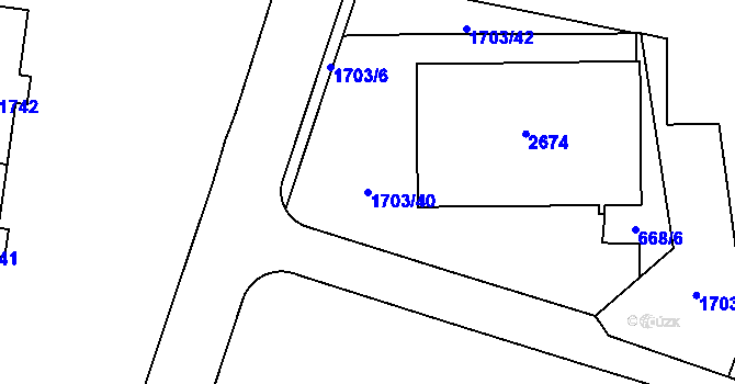 Parcela st. 1703/40 v KÚ Uničov, Katastrální mapa