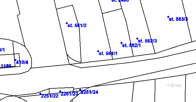 Parcela st. 561/1 v KÚ Uničov, Katastrální mapa