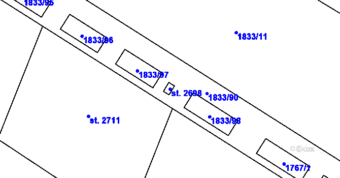 Parcela st. 2698 v KÚ Uničov, Katastrální mapa