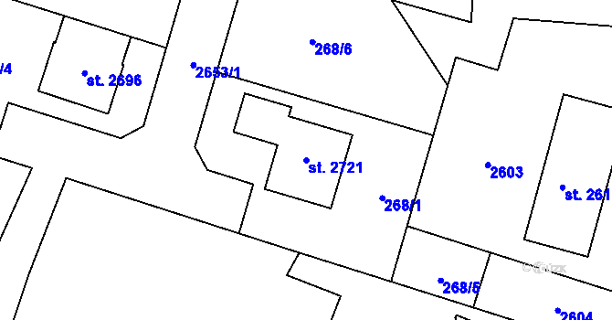 Parcela st. 2721 v KÚ Uničov, Katastrální mapa